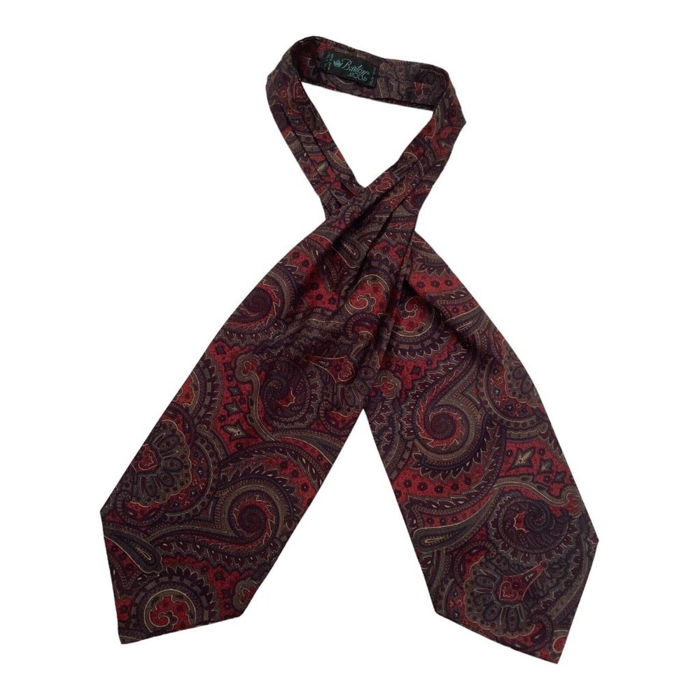 BARTON MODA Multicolor Paisley Polyester ASCOT CRAVAT H.Made Italy 50"-5.8" EX C